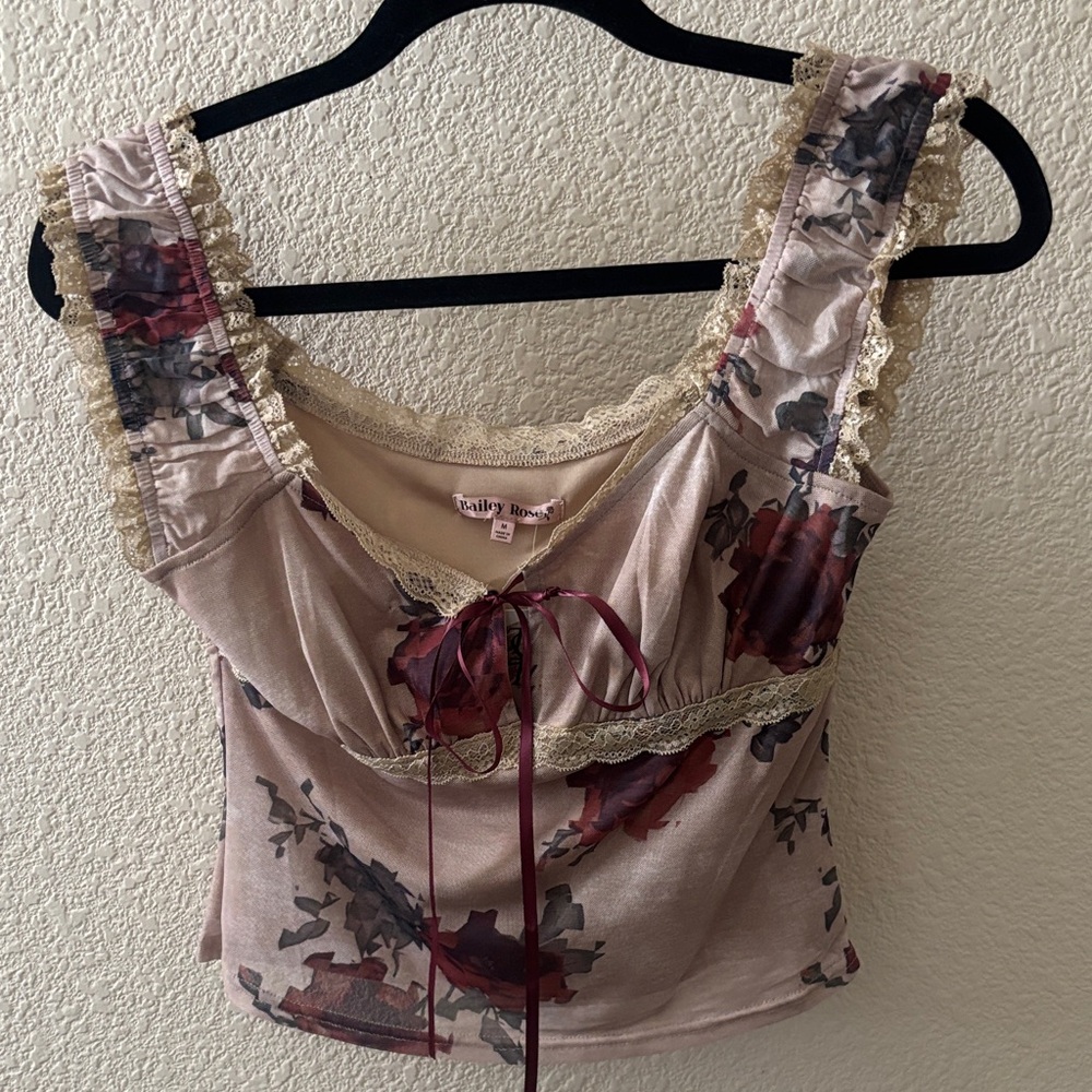 Floral Lace Trim Top